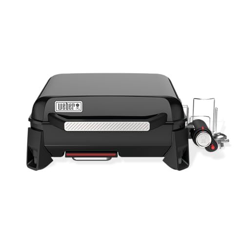 Weber SLATE GP 43 Premium Plancha Gasgrill, 43 x 41cm Grillfäche, portabel, gleichmäßige Hitze, porzellanemaillierte Antihaft-Grillfläche, höhenverstellbare Füße - Schwarz (1500231) von Weber