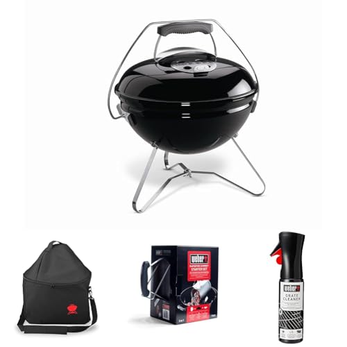Weber Smokey Joe Premium Holzkohlegrill, Ø 37cm Grillfläche, portabeler BBQ Grill mit praktischem Tragebügel, porzellanemaillierten Deckel & Kessel - Schwarz (1121004) von Weber