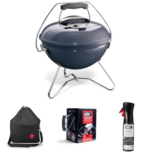 Weber Smokey Joe Premium Holzkohlegrill, Ø 37cm Grillfläche, portabeler BBQ Grill mit praktischem Tragebügel, porzellanemaillierten Deckel & Kessel - Slate Blue (1126804) von Weber