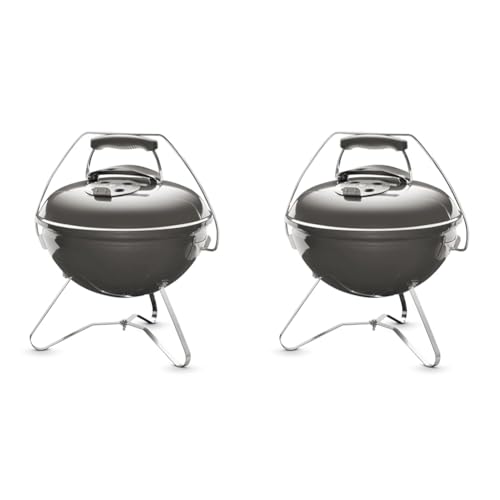 Weber Smokey Joe Premium Holzkohlegrill, Ø 37cm Grillfläche, portabeler BBQ Grill mit praktischem Tragebügel, porzellanemaillierten Deckel & Kessel - Smoke Gray (1126704) (Packung mit 2) von Weber