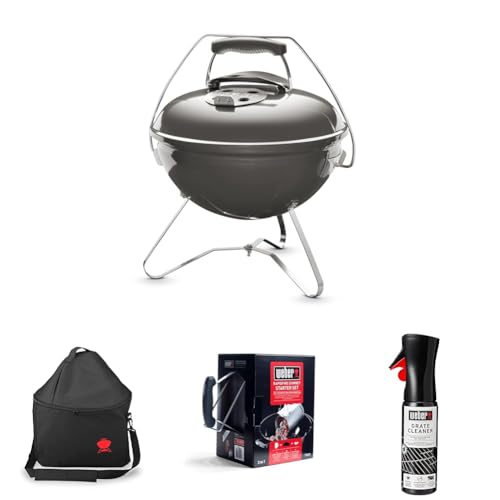 Weber Smokey Joe Premium Holzkohlegrill, Ø 37cm Grillfläche, portabeler BBQ Grill mit praktischem Tragebügel, porzellanemaillierten Deckel & Kessel - Smoke Gray (1126704) von Weber