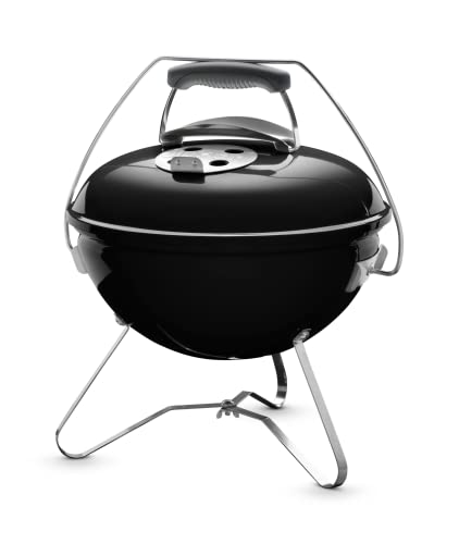 Weber Smokey Joe Premium Holzkohlegrill, Ø 37cm Grillfläche, portabeler BBQ Grill mit praktischem Tragebügel, porzellanemaillierten Deckel & Kessel - Schwarz (1121004) von Weber