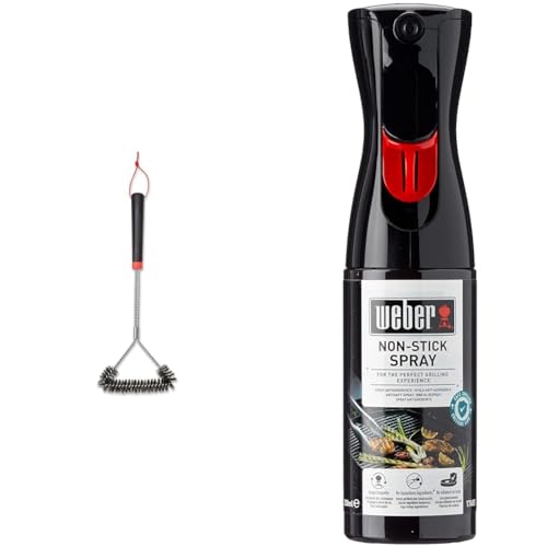 Weber Three-Sided Grill Brush Dreiseitige Grillb rste, 46 cm, Schwarz/Silber, 6278 & 17685 Antihaft Spray, Grillrost-Pflege, Non-Stick Spray, 200 ml, Schwarz, 25.0 x 6.0 x 9.0 cm von Weber