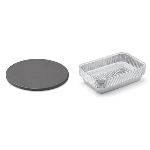 Weber glasierter Pizzastein klein, rund, 26 cm 18413 Schwarz & 6415 Small 7-1/2-Inch-by-5-inch Aluminum Drip Pans, Set of 10 von Weber