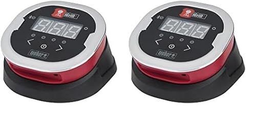 Weber iGrill 2 - intelligentes Fleischthermometer mit Bluetooth inkl. Fühler (4 Anschlüsse möglich), Kontrolle am Gerät & per Smartphone App, Magnethalterung am Gehäuse (7221) (Packung mit 2) von Weber