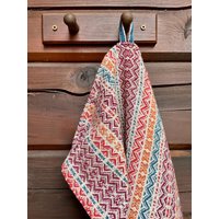 Handgewebtes Geschirrtuch, Rot-Bunt Gestreift Mit Aufwändigem Muster, 2 Varianten Handgewebtes Geschirrtuch, Rot-Bunt Gestreift Mit Aufwändigem Muster, 2 Varianten von WebereiGarnwerkstatt