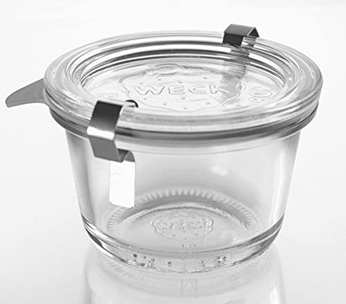 12 Weck Gourmetgläser 165ml Sturzform/Sturzglas RR80 mit Glasdeckel, Ringen und Klammern im Original Weck Karton (12, mit Glasdeckel, Ringen und Klammern) von Weck