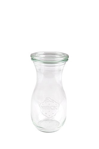 6 Weck Einkochgläser 1/4 Liter Saftflasche RR60 mit Glasdeckel, Ringen und Klammern im Original Weck Karton (Mit Glasdeckel Ringen und Klammern) von Weck