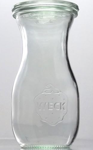 6 Weck Einkochgläser 1/4 Liter Saftflasche RR60 mit Glasdeckel und Ringen im Original Weck Karton (Mit Glasdeckel und Ringen) von Weck