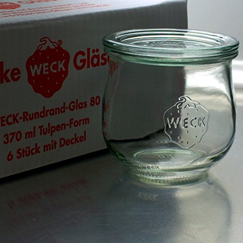 6 Weck Einkochgläser Tulpenform 370ml RR80 mit Glasdeckel im Original Weck Karton (Mit Glasdeckel) von Weck