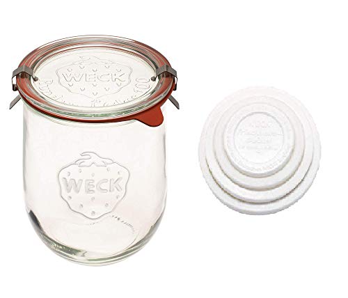 Weck - Große Gläser für Sauerteig - Starterglas mit Glasdeckel - Tulpenglas mit breiter Öffnung - Weck Jars 1 Liter inkl. (Frischhaltedeckel) von Weck Jars