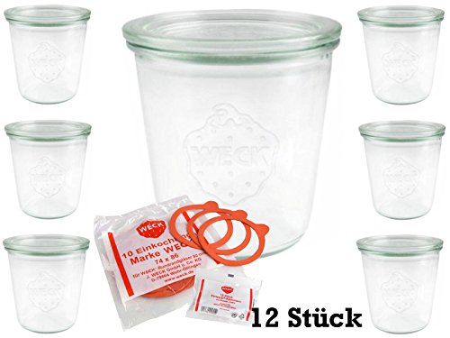 12 Weckgläser 290 ml hoch Sturzglas KOMPLETT Sturzgläser WECK Gläser 1/5 Liter 1/4 Liter Einweckgläser Einkochgläser Einmachgläser von Weck