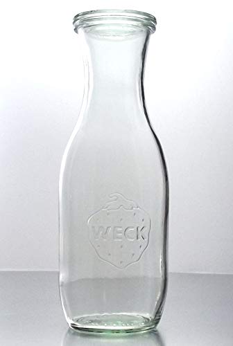 Weck 6 Einkochgläser 1,0 Liter Saftflasche RR60 mit Glasdeckel und Auswahl Zubehör im Original Karton (Mit Glasdeckel, Ringen und Klammern) von Weck