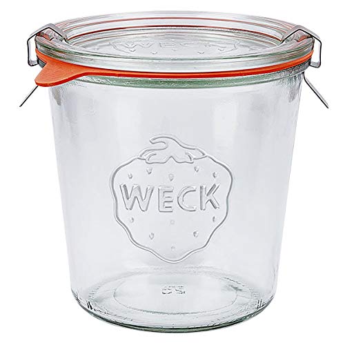 6x WECK-Sturzglas 580ml (1/2 Liter) mit Gummiring und 2 Klammern von Weck