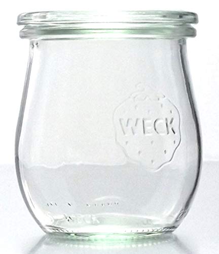 Weck 12 Einkochgläser Tulpenform 220ml RR60 im Original Karton mit Auswahl Zubehör (Mit Glasdeckel) von Weck