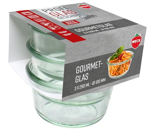 Weck 3er Set Gastropack 290 ml Gourmetgläser (perfekte Kreationen, Backofengeeignet, Spülmaschinengeeignet, Stabilität, Delikatessengläser, ohne Deckel) 76124 von Weck