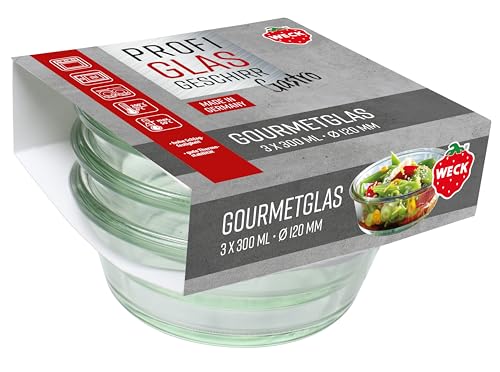 Weck 3er Set Gastropack 300 ml Gourmetgläser (perfekte Kreationen, Backofengeeignet, Spülmaschinengeeignet, Stabilität, Delikatessengläser, ohne Deckel) 76126 von Weck