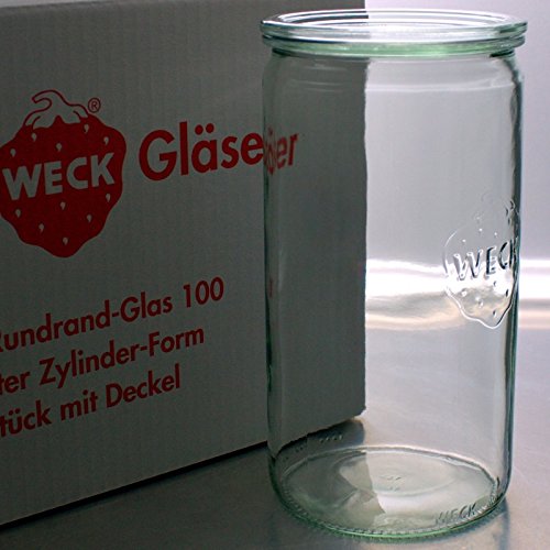 Weck 6 Einkochgläser 1,5 Liter Zylinderglas RR100 mit Glasdeckel im Original Karton (Mit Glasdeckel) von Weck