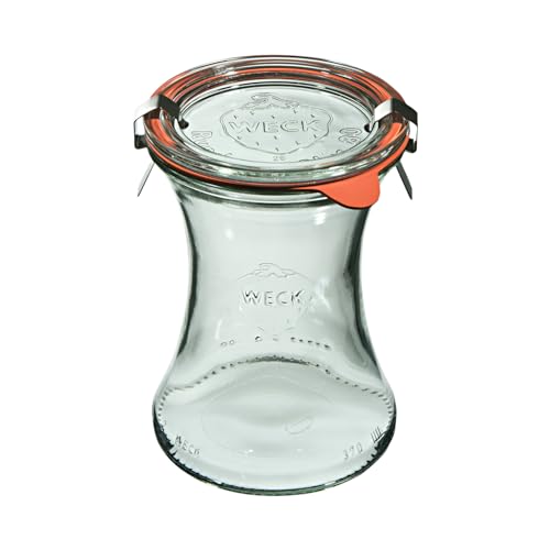 Weck Deli Glas 370 ml 6 Stück | Glas mit Deckel, Dichtung und 2 Verschlüssen | Zum Einmachen von Konserven, Säften, hermetischer Lagerung von trockenen Zutaten von Weck