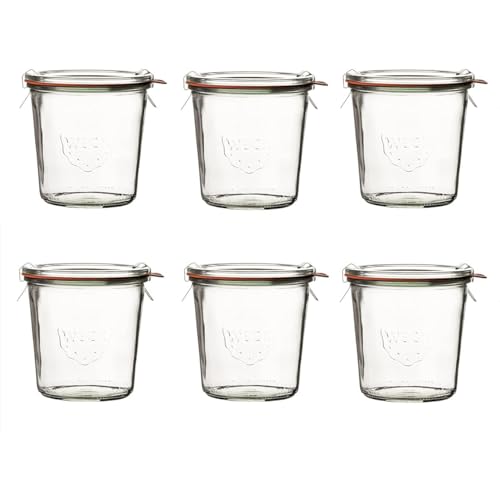 Weck Einmachglas 200ml Deckel, Dichtring, Klammern-6 Stück im Set, Glas, Durchsichtig, tonda von Weck