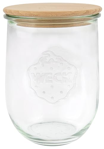 Weck Gläser Tulpenform #745 (6 Stück, Inhalt 1000 ml, Vorratsglas mit Holzdeckel + Silikondichtung, Aufbewahrungsglas für Nudeln/Gewürze/Müsli) 79198 von Weck