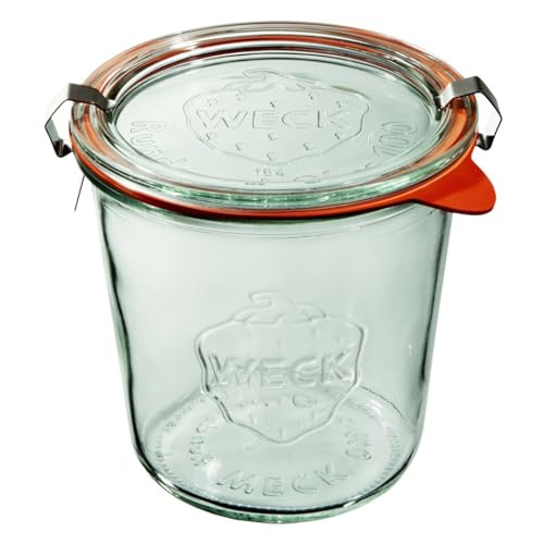 Weck Mold 580 ml 6-teiliges Glas mit Deckel, Dichtung und 2 Verschlüssen | Zur Konservierung, Säften, luftdichten Aufbewahrung von trockenen Zutaten von Weck