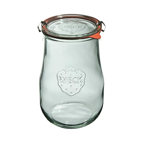 Weck Tulpenglas 1750 ml 4 Stück | Glas mit Deckel, Dichtung und 2 Verschlüssen | Zum Einmachen von Konserven, Säften, zur luftdichten Aufbewahrung von trockenen Zutaten von Weck