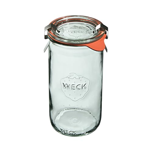 Weck Zylinderglas 340 ml 6 Stück | Glas mit Deckel, Dichtung und 2 Verschlüssen | Zur Konservierung, Säften, luftdichter Aufbewahrung von trockenen Zutaten von Weck