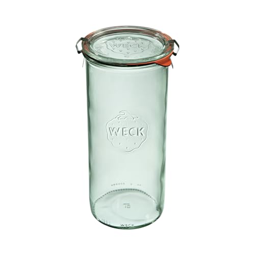 Weck Zylindrisches Glas 1500 ml 6 Stück | Glas mit Deckel, Dichtung und 2 Verschlüssen | Zum Einmachen von Konserven, Säften, luftdichter Aufbewahrung von trockenen Zutaten von Weck