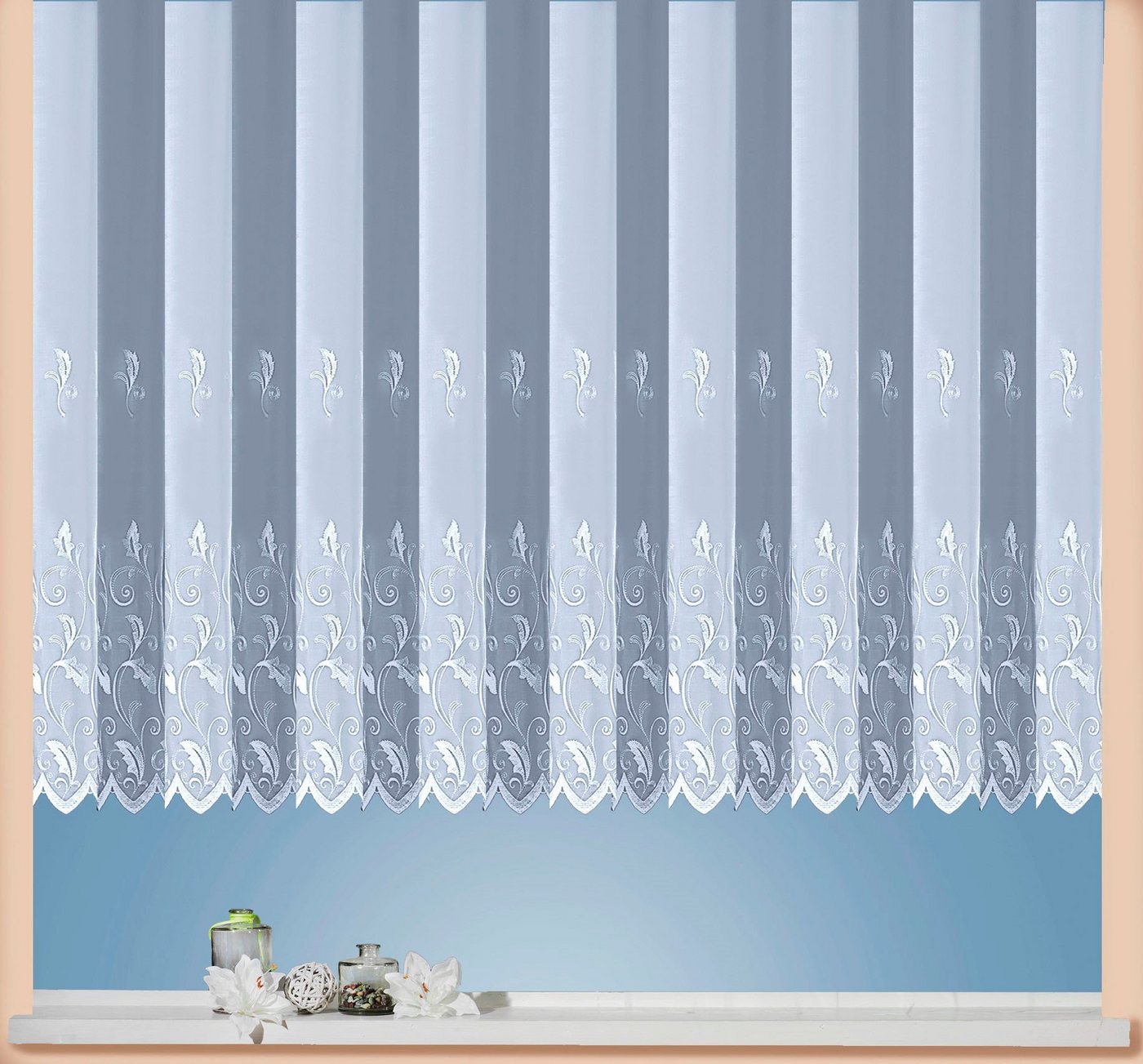 Gardine Brüssel, Weckbrodt, Kräuselband (1 St), halbtransparent, Voile, Store, echte Stickerei, Voile, halbtransparent, Bordüre, Kante, gebogt von Weckbrodt