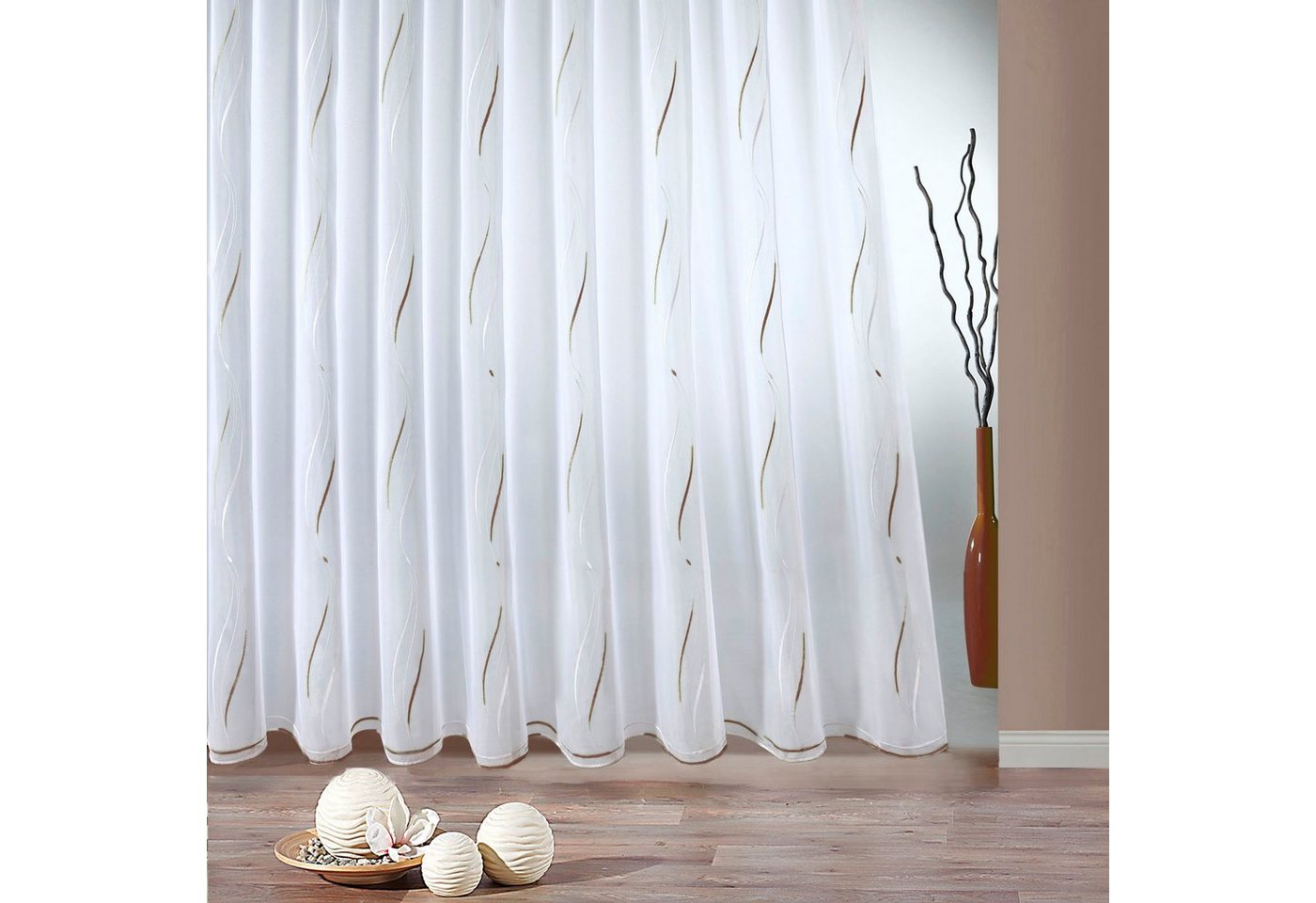 Weckbrodt Gardine VIVIEN, Smokband (1 St), halbtransparent, Voile, echte Stickerei, Voile, Allover, Motiv, Halbtransparent, gebogt, Store von Weckbrodt