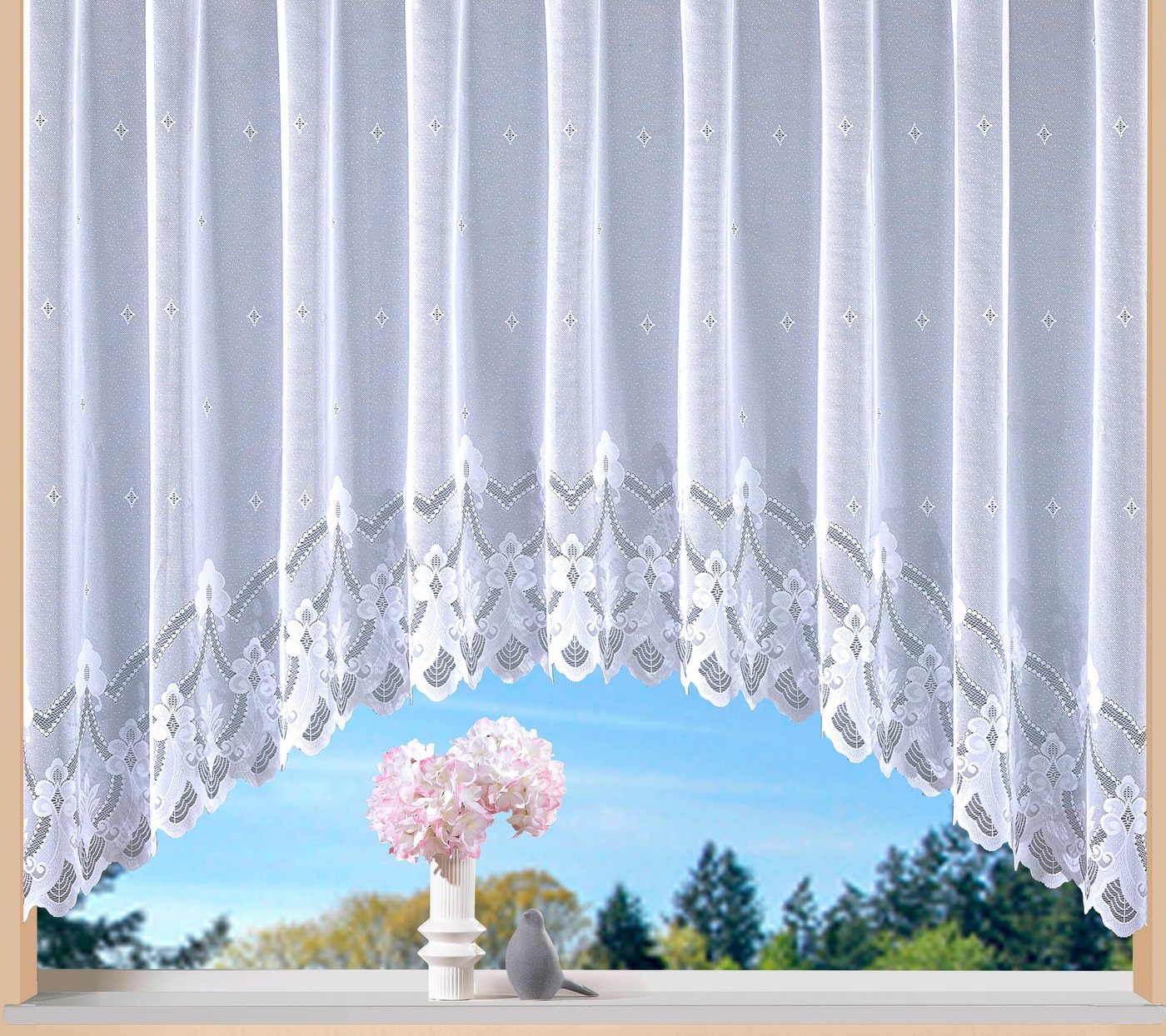 Weckbrodt Gardine Weimar (1 St), Kräuselband, halbtransparent, Jacquard, Jacquard, C-Bogen, floral, Halbtransparent, Sockel, Bordüre, Store von Weckbrodt