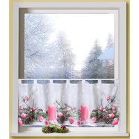 Weckbrodt Scheibengardine "Rosa Kerzen", (1 St.), Bistro, Microsatin, Weihnachten, HxB 45x120cm, Gardine, Store von Weckbrodt