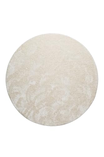 Entdecke den Flavio von Homie Living: EIN vielseitiger Hochflor Teppich für anspruchsvolle Einrichtungen und höchsten Komfort (120 cm rund, Creme weiß) von Wecon Home