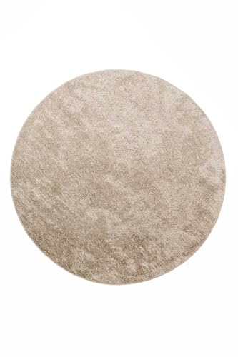 Entdecke den Flavio von Homie Living: EIN vielseitiger Hochflor Teppich für anspruchsvolle Einrichtungen und höchsten Komfort (120 cm rund, Sand beige) von Wecon Home