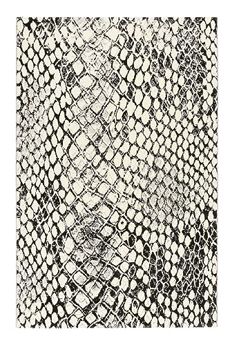 Exotischer gewebter Kurzflorteppich in Schlangen-Optik für Wohnzimmer, Schlafzimmer und mehr - Moderner und Robuster Teppich von WECONhome - Snake (133 x 200 cm, grau) von Wecon Home