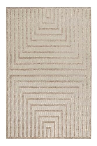 In-& Outdoor Teppich von Esprit wetterfest und farbecht mit Hoch-Tief-Effekt für Balkon, Terrasse, Garten, Küche, Flur, Wohnmobil und Camping – Carolina (120 x 170 cm, Creme beige) von Wecon Home