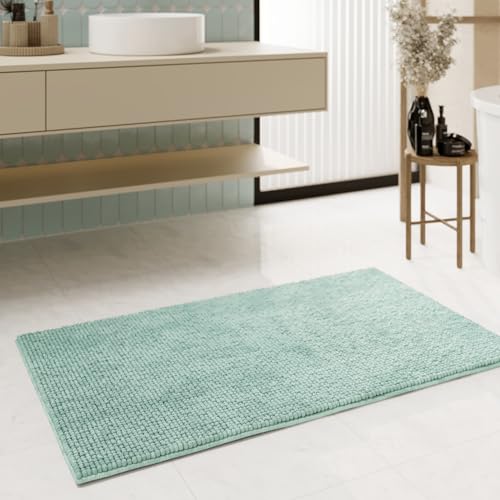 Moderner Chenille Badteppich von WECONhome Basics - rutschfest, Waschbar, Saugfähig - Stilvoll für jedes Badezimmer – Balu (60 x 100 cm, Mint grün) von Wecon Home