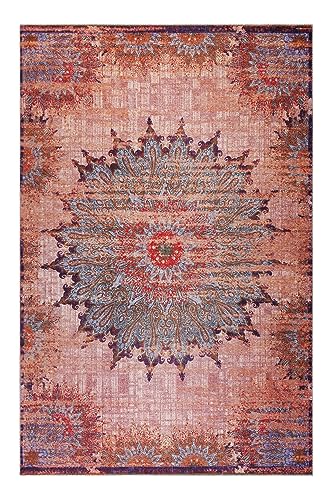 Moderner Kurzflor Teppich im Vintage Look von WECONhome für Wohnzimmer, Schlafzimmer oder Arbeitszimmer – Rooftop (140 x 200 cm, rot) von Wecon Home