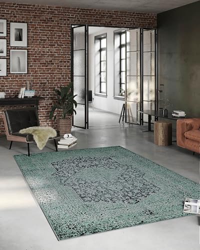 Moderner Kurzflor Teppich im orientalischen Design von WECONhome für Wohnzimmer, Schlafzimmer, Arbeitszimmer oder Kinderzimmer – 2nd Avenue (70 x 120 cm, grün) von Wecon Home