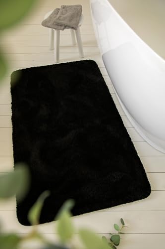 WECONhome Basics Badteppich, Badematte, kuscheliger Flauschiger weicher Flor, rutschfest und waschbar, Joris (55 x 65 cm, schwarz) von Wecon Home