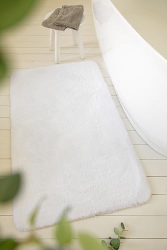 Wecon Home Basics Badteppich, Badematte, kuscheliger Flauschiger weicher Flor, rutschfest und waschbar, Joris (55 x 65 cm, weiß) von Wecon Home