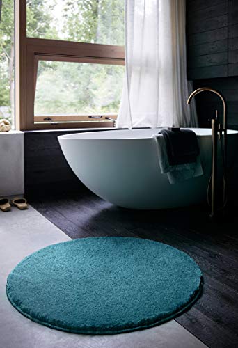 Wecon Home Basics Badteppich, Badematte, kuscheliger Flauschiger weicher Flor, rutschfest und waschbar, Joris (90 cm rund, türkis) von Wecon Home