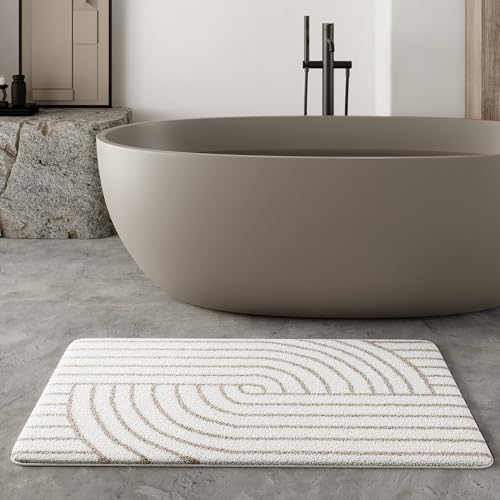 Wecon Home Hilda – Moderner Retro-Badteppich mit Rutschfester Rückseite, Standard 100 by Oeko-TEX Zertifiziert & maschinenwaschbar – Weich, pflegeleicht & stilvoll fürs Badezimmer (80 x 150 cm, weiß) von Wecon Home