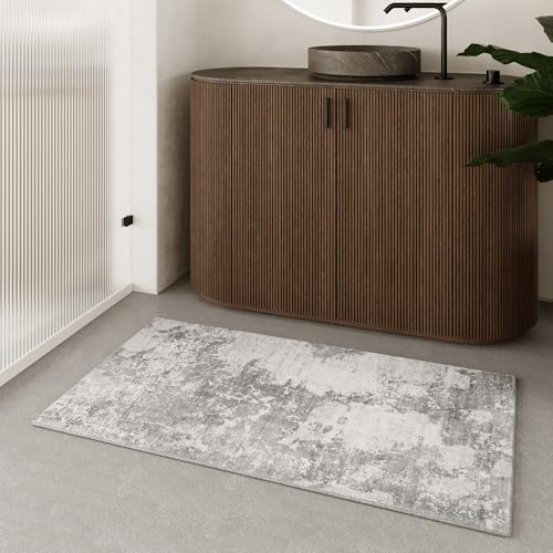 WECONhome – Waschbarer und Rutschfester Badezimmerteppich im Vintage Design – Moderne Eleganz und Bester Komfort für Dein Bad – Samu (55 x 65 cm, weiß) von Wecon Home