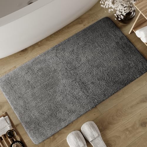 Wecon Home Basics Badteppich Erik – Weicher, getufteter Baumwollteppich – Rutschhemmend & waschbar mit weichem Flor und klarer Optik (55 x 65 cm, Granit grau) von Wecon Home