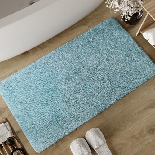 Wecon Home Basics Badteppich Erik – Weicher, getufteter Baumwollteppich – Rutschhemmend & waschbar mit weichem Flor und klarer Optik (70 x 120 cm, Rauch blau) von Wecon Home