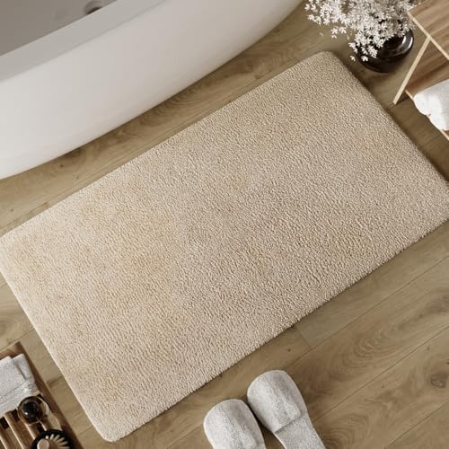Wecon Home Basics Badteppich Erik – Weicher, getufteter Baumwollteppich – Rutschhemmend & waschbar mit weichem Flor und klarer Optik (70 x 120 cm, beige) von Wecon Home