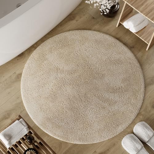 Wecon Home Basics Badteppich Erik – Weicher, getufteter Baumwollteppich – Rutschhemmend & waschbar mit weichem Flor und klarer Optik (80 cm rund, beige) von Wecon Home