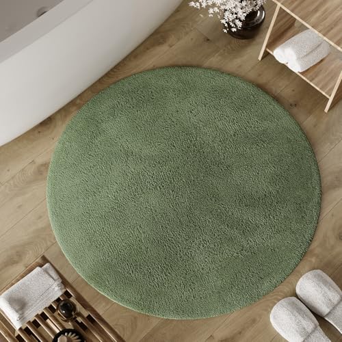 Wecon Home Basics Badteppich Erik – Weicher, getufteter Baumwollteppich – Rutschhemmend & waschbar mit weichem Flor und klarer Optik (80 cm rund, grün) von Wecon Home